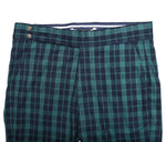 Men's Gurkha Pants Blue Green Check Wool Slim High Waist Flat Front Dress Trousers 38