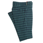 Men's Gurkha Pants Blue Green Check Geometric Wool Slim High Waist Flat Front Dress Trousers 36