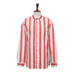 Mens Shirt Button Up Red White Striped Seersucker Long Sleeve Collared Dress Casual Summer Tropical Hawaiian Beach Handmade Designer XL