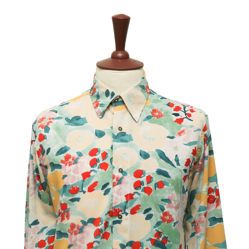 Mens Silky Shirt Button Up Multicolor Floral Long Sleeve Collared Dress Casual Summer Tropical Hawaiian Beach Handmade Designer Medium