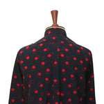 Mens Silk Shirt Button Up Black Red Polka Dot Long Sleeve Collared Dress Casual Summer Retro Punk Beach Handmade Designer Medium