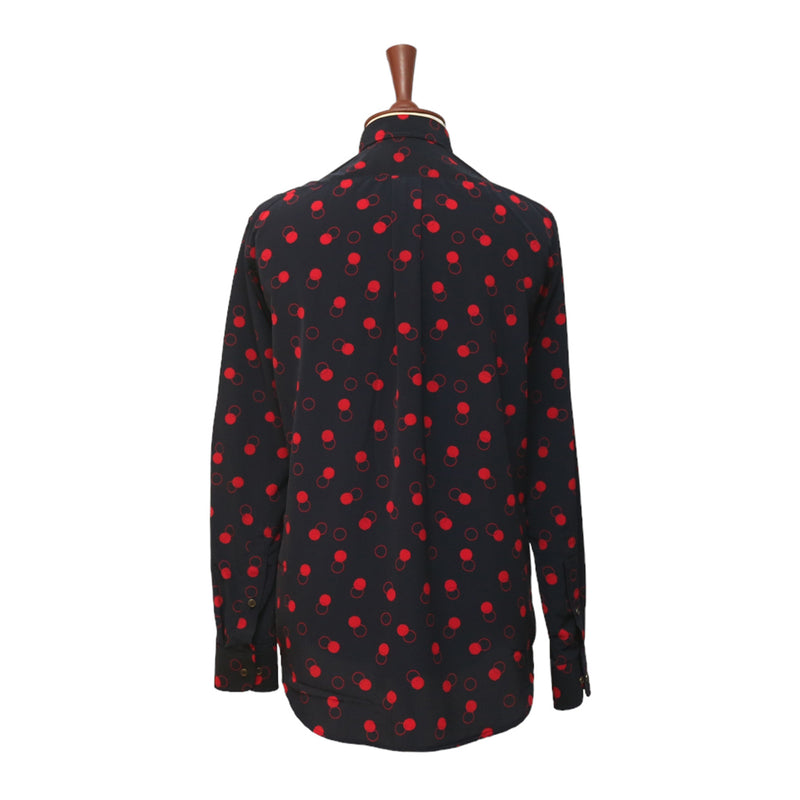 Mens Silk Shirt Button Up Black Red Polka Dot Long Sleeve Collared Dress Casual Summer Retro Punk Beach Handmade Designer Medium
