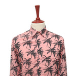 Mens Silky Shirt Button Up Pink Palm Trees Floral Long Sleeve Collared Dress Casual Summer Tropical Hawaiian Beach Handmade Designer Medium