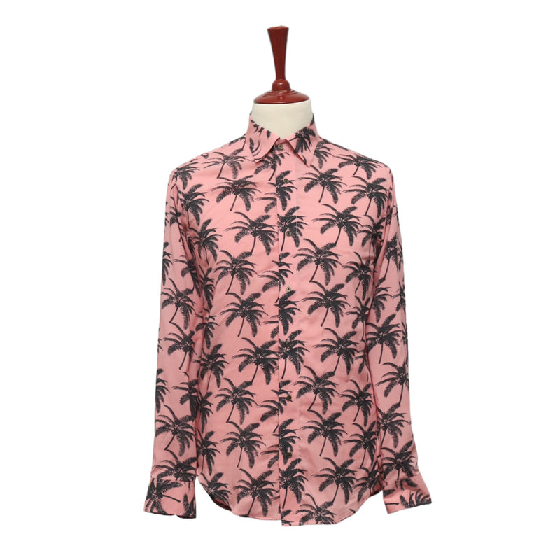 Mens Silky Shirt Button Up Pink Palm Trees Floral Long Sleeve Collared Dress Casual Summer Tropical Hawaiian Beach Handmade Designer Medium Mens Silky Shirt Button Up Pink Palm Trees Floral Long Sleeve Collared Dress Casual Summer Tropical Hawaiian Beach Handmade Designer Medium