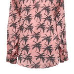 Mens Silky Shirt Button Up Pink Palm Trees Floral Long Sleeve Collared Dress Casual Summer Tropical Hawaiian Beach Handmade Designer Medium