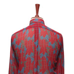 Mens Silky Shirt Button Up Red Blue Green Floral Long Sleeve Collared Dress Casual Summer Tropical Hawaiian Beach Handmade Designer Medium