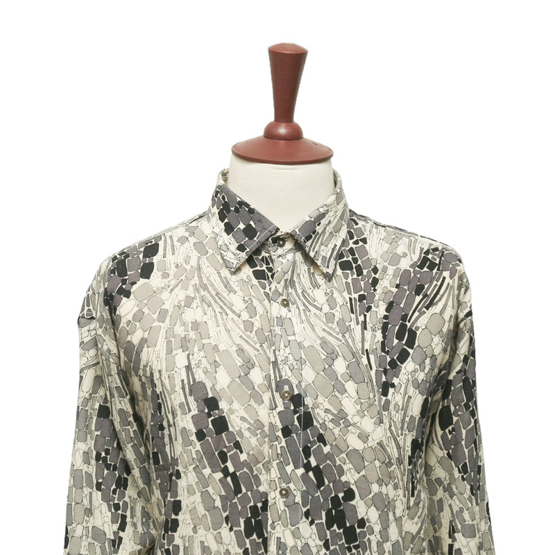 Mens Shirt Button Up Up Beige Black Abstract Geometric Long Sleeve Collared Dress Casual Summer Retro Hawaiian Beach Handmade Designer XL