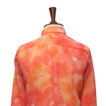 Mens Silky Shirt Button Up Up Orange Pink Floral Long Sleeve Collared Dress Casual Summer Tropical Hawaiian Beach Handmade Designer XL