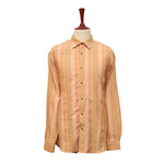 Mens Shirt Button Up Up Orange Green Striped Long Sleeve Collared Dress Casual Summer Tropical Hawaiian Beach Handmade Designer XL