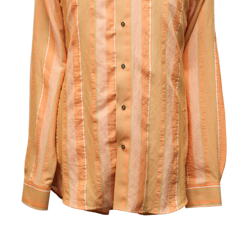 Mens Shirt Button Up Up Orange Green Striped Long Sleeve Collared Dress Casual Summer Tropical Hawaiian Beach Handmade Designer XL