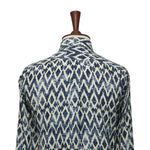 Mens Shirt Button Up Blue Beige Geometric Long Sleeve Collared Dress Casual Aztec Navajo Retro Beach Handmade Designer Medium