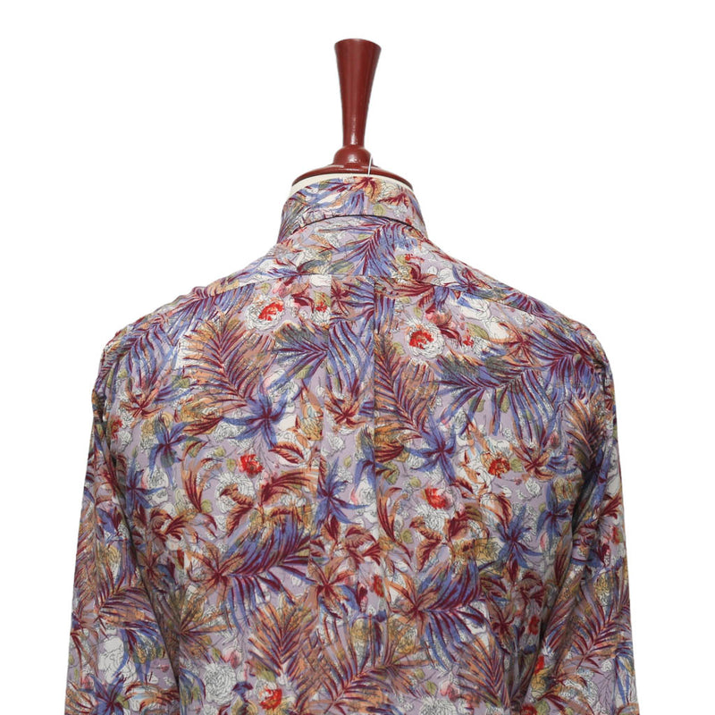 Mens Silk Shirt Button Up Multicolor Floral Long Sleeve Collared Dress Casual Summer Tropical Hawaiian Beach Handmade Designer Medium
