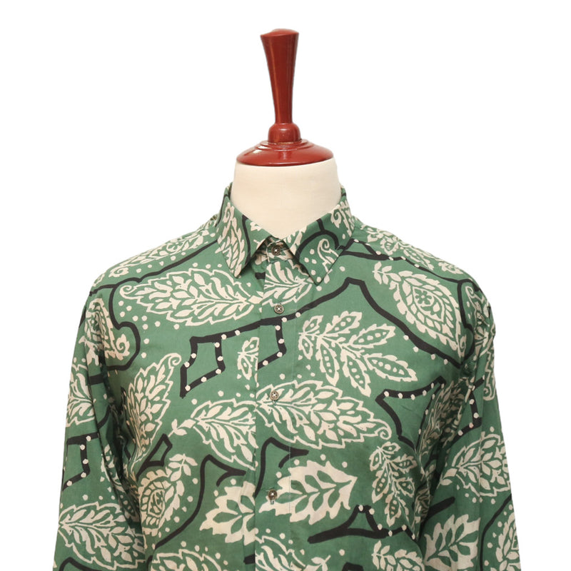 Mens Shirt Button Up Green Blue Floral Long Sleeve Collared Dress Casual Summer Tropical Hawaiian Beach Handmade Designer XL