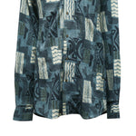 Mens Shirt Button Up Blue Abstract Geometric Long Sleeve Collared Dress Casual Aztec Navajo Retro Beach Handmade Designer XL