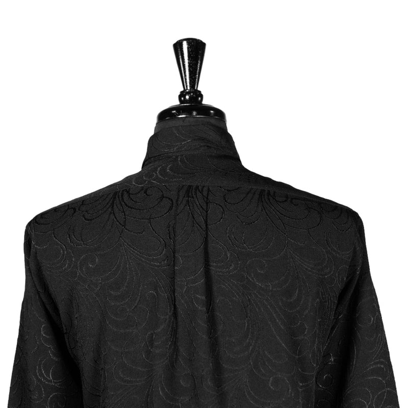 Mens Silk Shirt Button Up Black Embroidered Long Sleeve Collared Dress Casual Summer Tropical Hawaiian Beach Handmade Medium