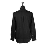 Mens Silk Shirt Button Up Black Embroidered Long Sleeve Collared Dress Casual Summer Tropical Hawaiian Beach Handmade Medium