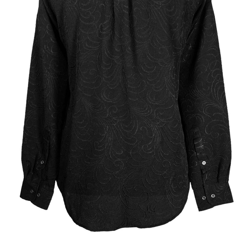 Mens Silk Shirt Button Up Black Embroidered Long Sleeve Collared Dress Casual Summer Tropical Hawaiian Beach Handmade Medium