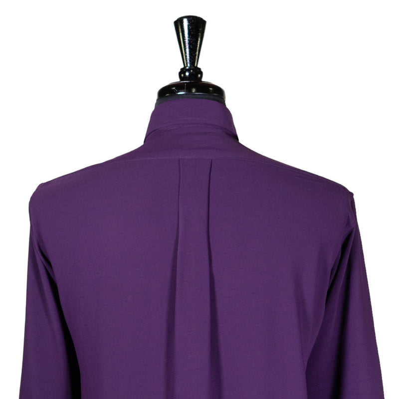 Mens Silky Shirt Button Up Purple Long Sleeve Collared Dress Casual Summer Tropical Hawaiian Beach Handmade Medium