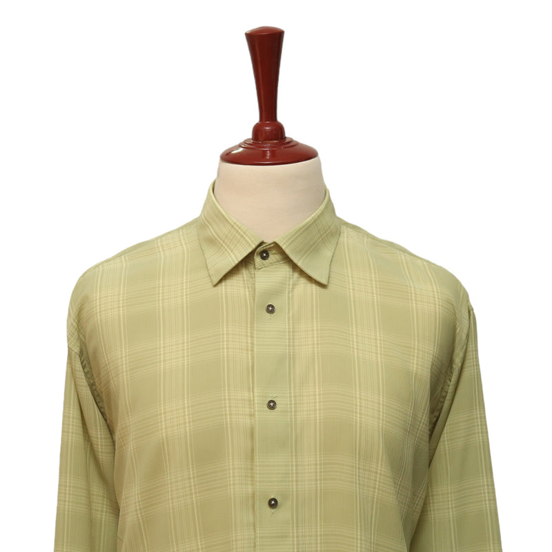 Mens Shirt Button Up Green Plaid Check Long Sleeve Collared Dress Casual Summer Tropical Hawaiian Beach Handmade Designer XL