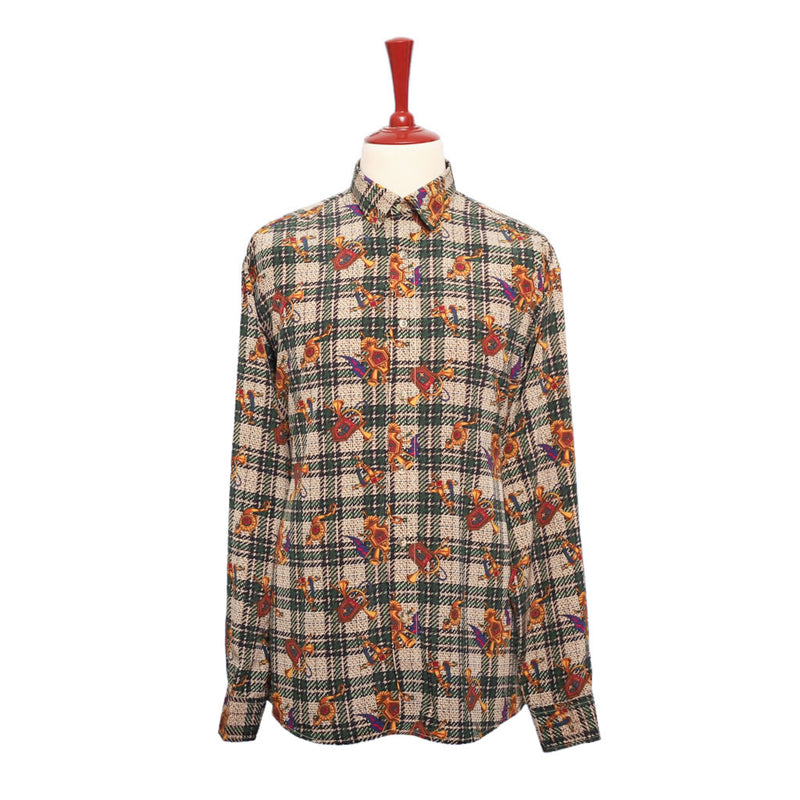 Mens Silk Shirt Button Up Multicolor Baroque Geometric Abstract Designer XL