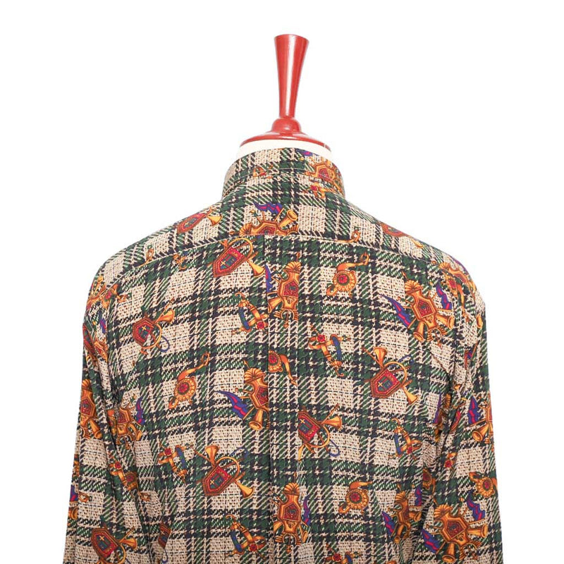 Mens Silk Shirt Button Up Multicolor Baroque Geometric Abstract Designer XL