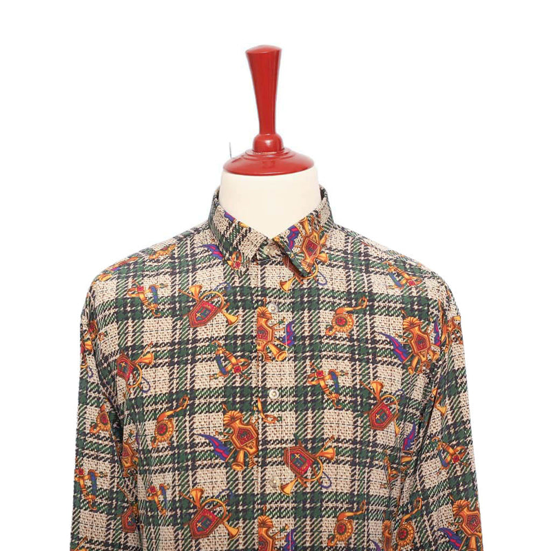 Mens Silk Shirt Button Up Multicolor Baroque Geometric Abstract Designer XL