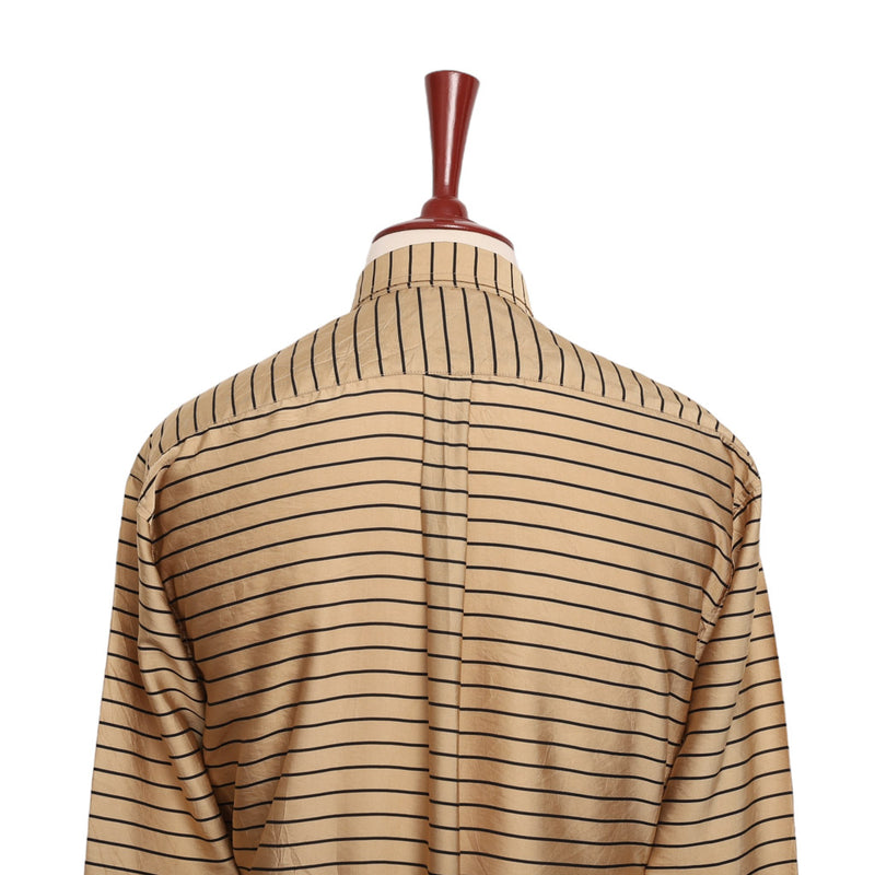 Mens Silk Shirt Button Up Gold Black Striped Designer Dress Casual Beach XL