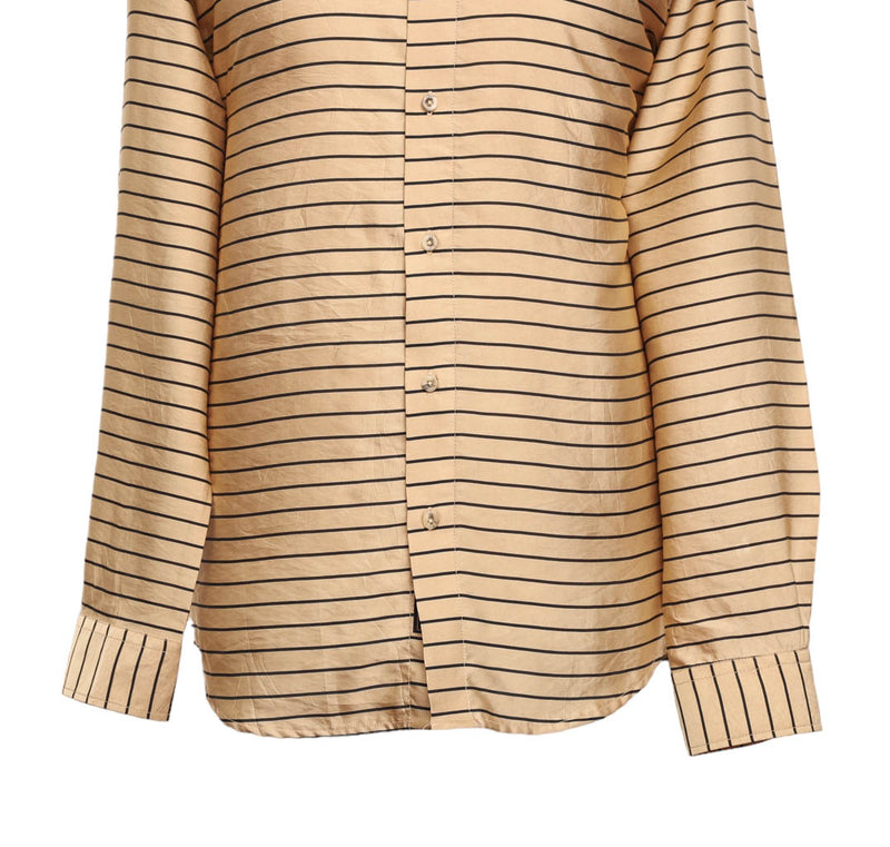 Mens Silk Shirt Button Up Gold Black Striped Designer Dress Casual Beach XL