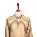 Mens Silk Shirt Button Up Gold Black Striped Designer Dress Casual Beach XL