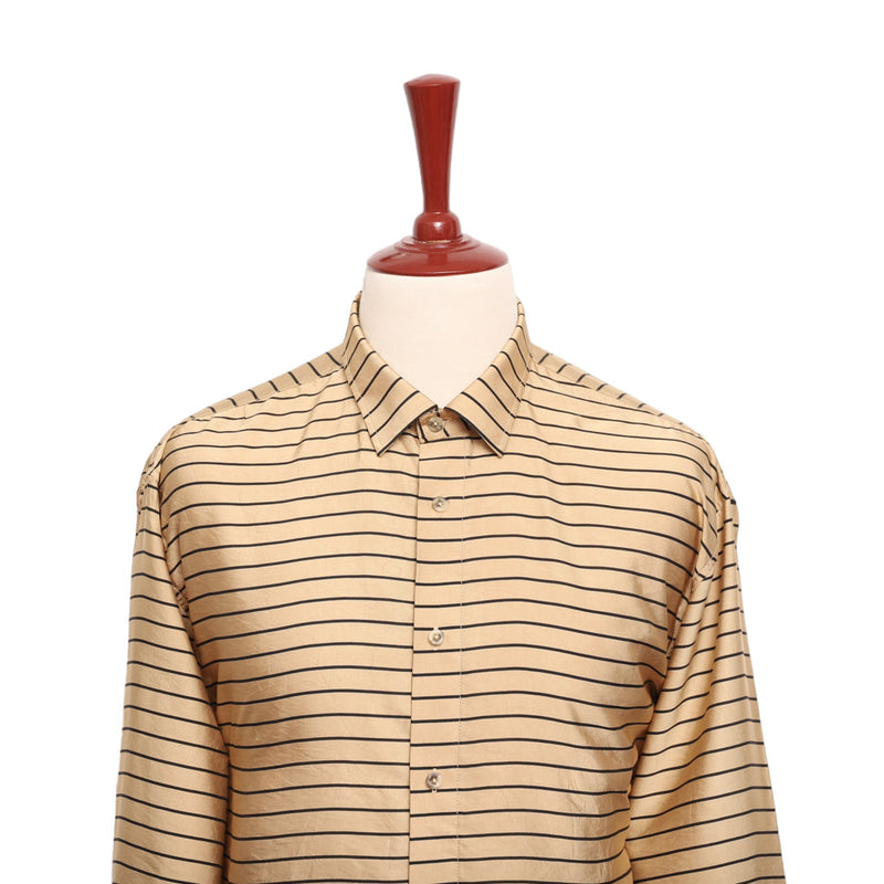 Mens Silk Shirt Button Up Gold Black Striped Designer Dress Casual Beach XL