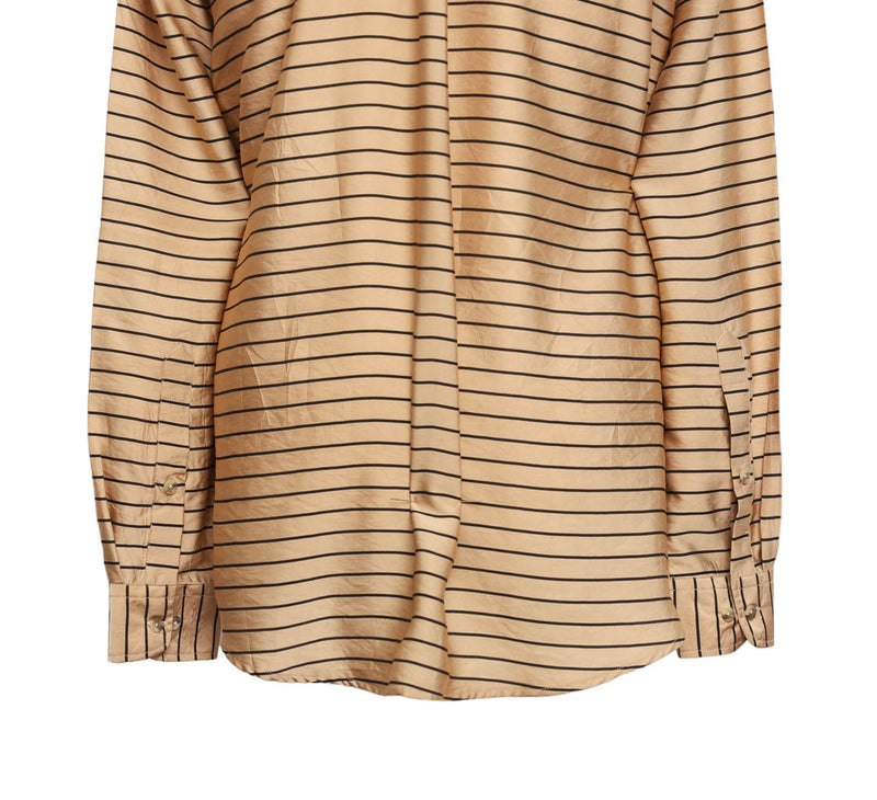 Mens Silk Shirt Button Up Gold Black Striped Designer Dress Casual Beach XL