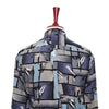 Mens Silk Shirt Button Up Blue Gray Geometric Abstract Hawaiian Beach Casual XL