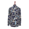 Mens Silk Shirt Button Up Blue Gray Geometric Abstract Hawaiian Beach Casual XL