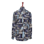 Mens Silk Shirt Button Up Blue Gray Geometric Abstract Hawaiian Beach Casual XL