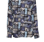 Mens Silk Shirt Button Up Blue Gray Geometric Abstract Hawaiian Beach Casual XL