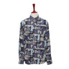 Mens Silk Shirt Button Up Blue Gray Geometric Abstract Hawaiian Beach Casual XL