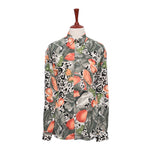 Mens Silk Shirt Button Up Green Orange Floral Abstract Hawaiian Beach Casual XL