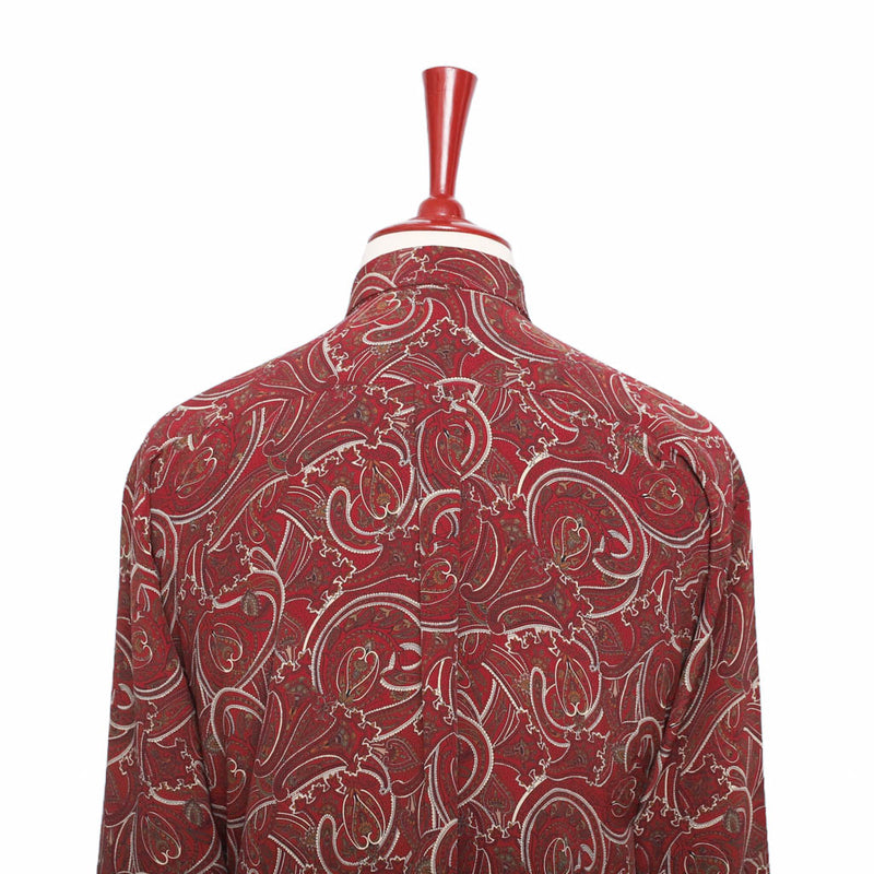 Mens Silk Shirt Button Up Red Paisley Abstract Tropical Hawaiian Beach Casual XL