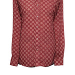 Mens Silk Shirt Button Up Red Geometric Designer Dress Casual Hawaiian Beach XL