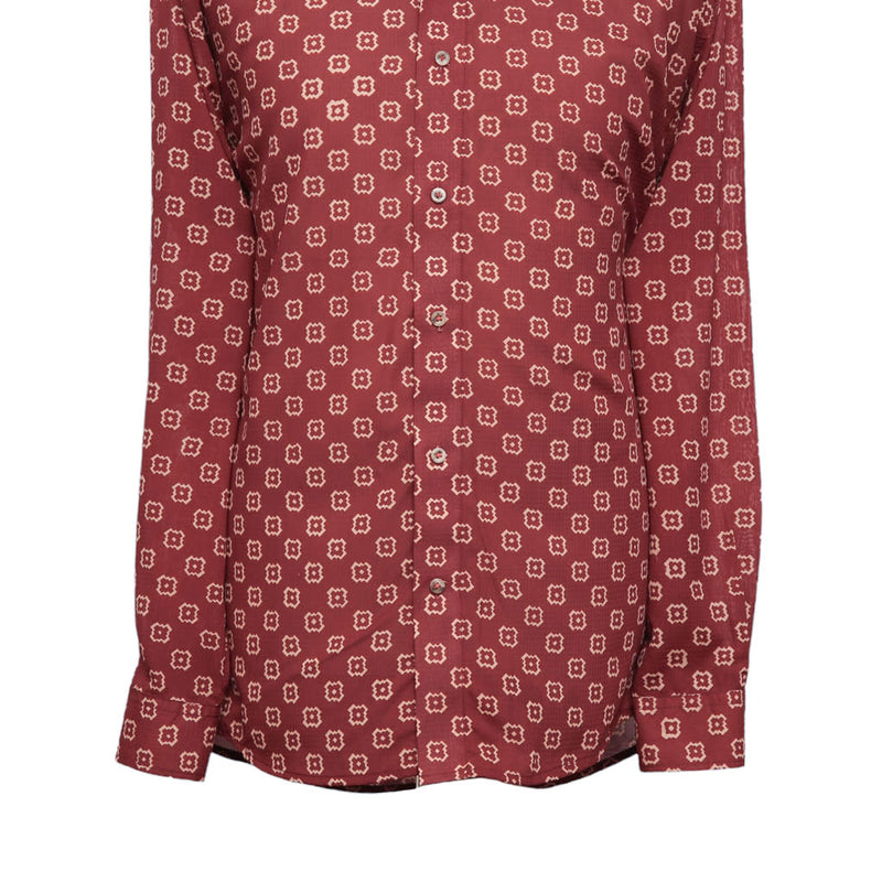 Mens Silk Shirt Button Up Red Geometric Designer Dress Casual Hawaiian Beach XL