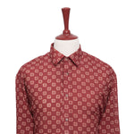 Mens Silk Shirt Button Up Red Geometric Designer Dress Casual Hawaiian Beach XL