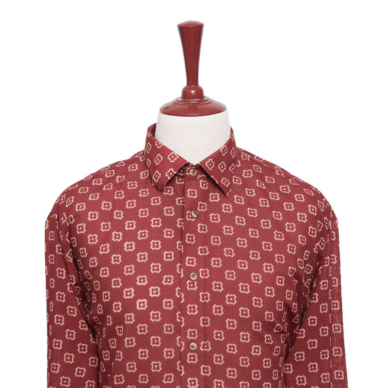 Mens Silk Shirt Button Up Red Geometric Designer Dress Casual Hawaiian Beach XL