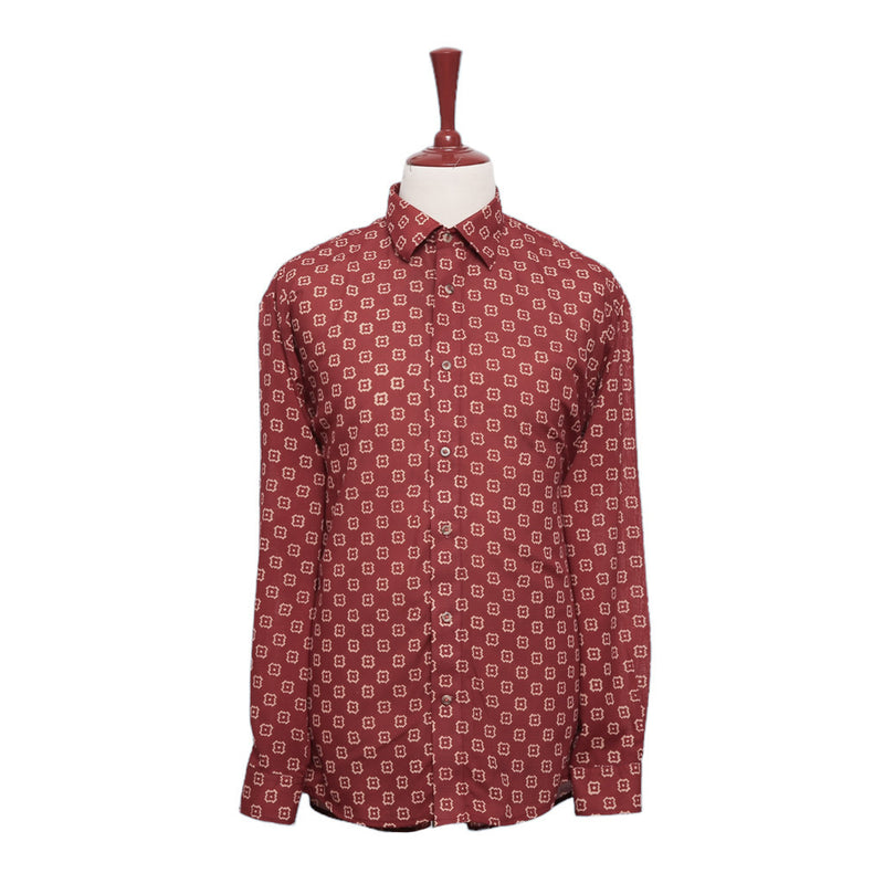 red designer dress shirt White Red Floral Mens Slim Fit Designer Dress Shirt