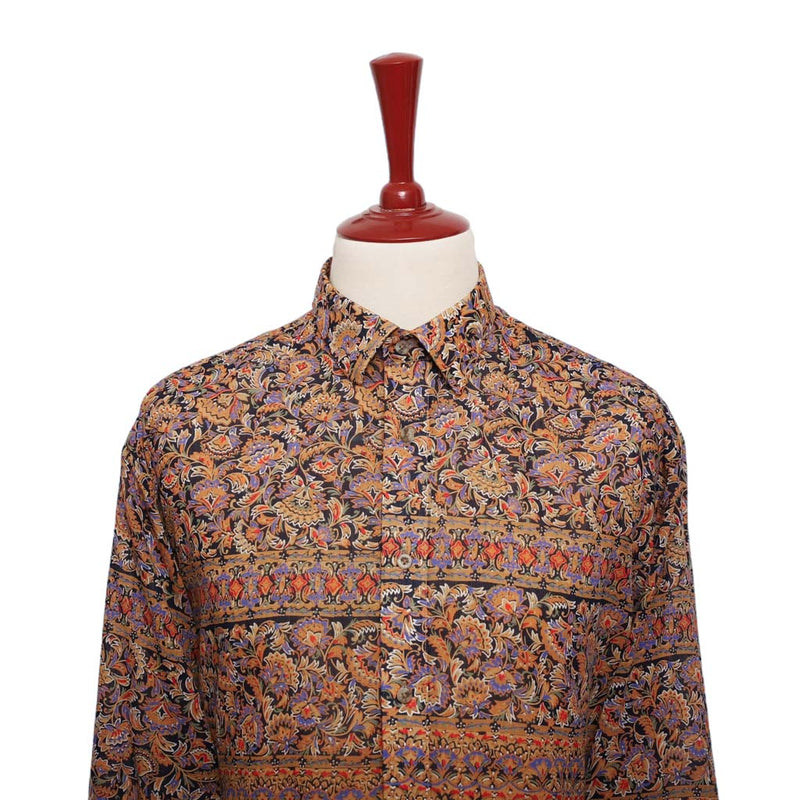 Mens Silk Shirt Button Up Gold Blue Red Floral Tropical Hawaiian Beach Casual XL