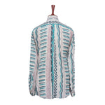 Mens Shirt Button Up White Blue Green Geometric Abstract Graphic Casual Beach XL