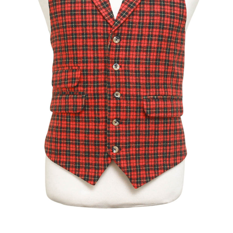 Mens Tartan Plaid Vest 44R Red Black Wool Waistcoat XL Formal Wedding Prom Party