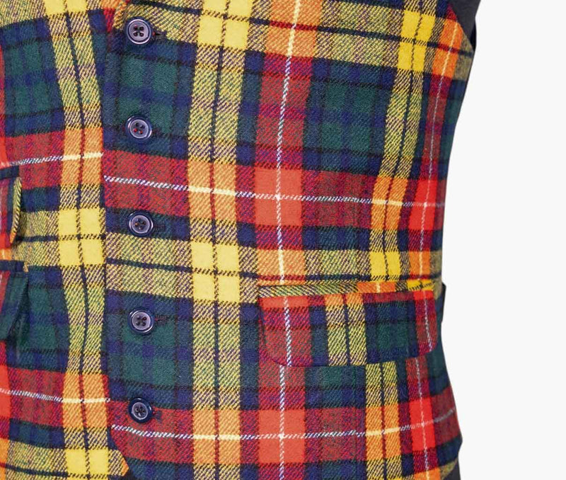 Mens Waistcoat Suit Lapel Vest 40R Multicolor Tartan Plaid Wool Formal Wedding