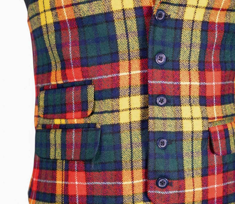 Mens Waistcoat Suit Lapel Vest 40R Multicolor Tartan Plaid Wool Formal Wedding