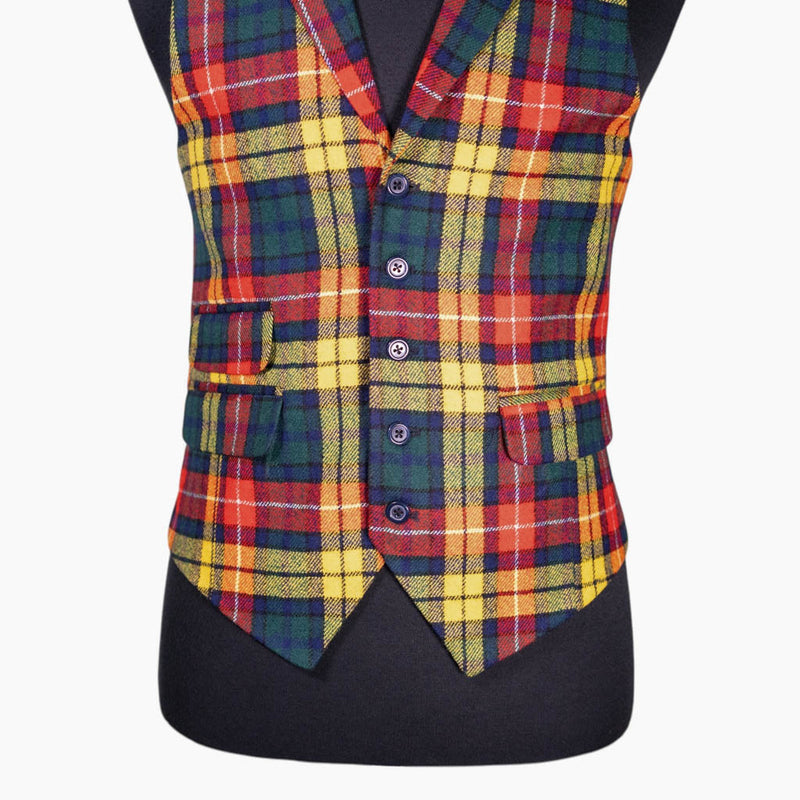 Mens Waistcoat Suit Lapel Vest 40R Multicolor Tartan Plaid Wool Formal Wedding