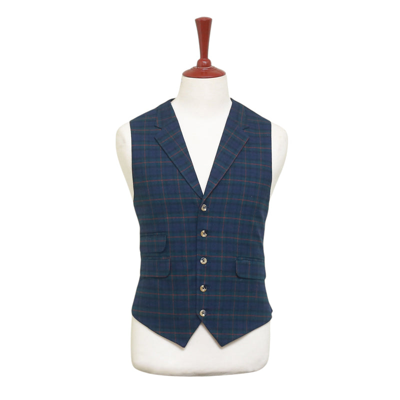 Mens Tartan Vest 44R Blue Green Red Wool Plaid Waistcoat XL Formal Wedding Party